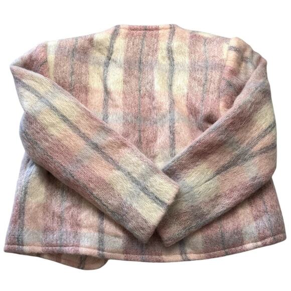 VTG 90s Gregge Sport Mohair Cropped Pink Plaid Jacket USA Made Sz 4 - Picture 2 of 6